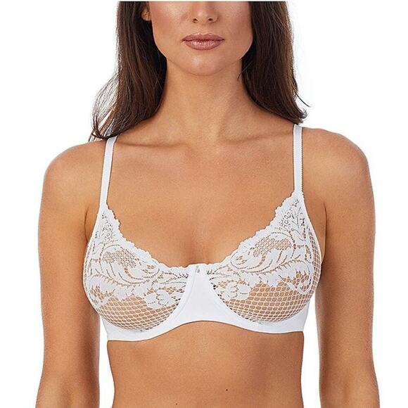 Le Mystere Lace Allure Unlined Bra Scoop Neck Diamond White Size 34C NWT - Picture 1 of 10